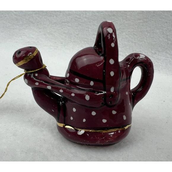 HEATHER GOLDMINC CLAYWORKS BLUE‎ SKY RED FLOWER WATERING CAN FIGURINE 2.25" TALL - Picture 1 of 4